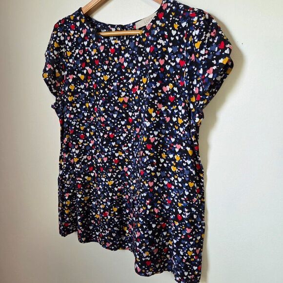 EUC LOFT HEARTS PRINT COLORFUL TOP BABYDOLL STYLE SIZE SMALL - Picture 2 of 16